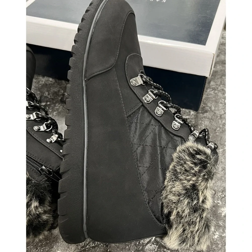 Karen Scott Women's Wanona Faux‎ Suede Fur Trim Ankle Boots Black Sz 10.5M
